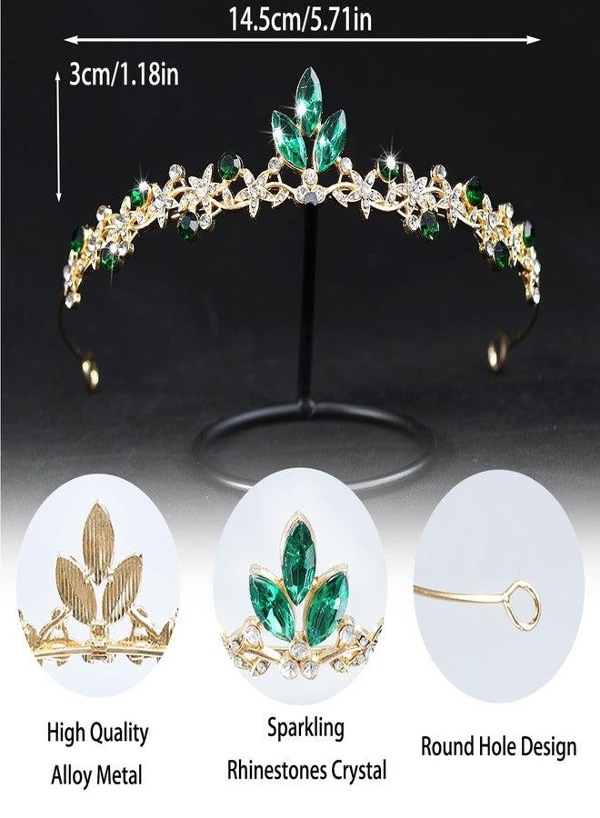 Rannyrena Gold Wedding Crystal Tiaras and Crowns for Women Rhinestone Bridal Queen Crown Princess Headpiece Hair Accessories for Birthday Wedding Pageant Party Prom (Green) - Image 4